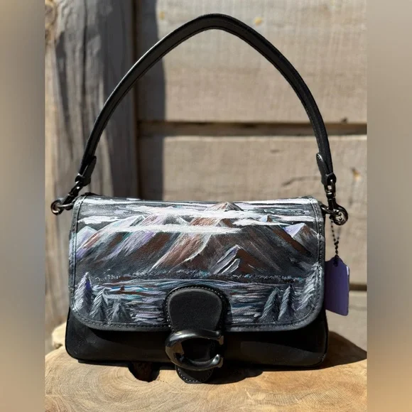 COACH Soft Tabby Bag, Leather & Pewter Hardware- Black 🖤 *Handpainted - Picture 3 of 17